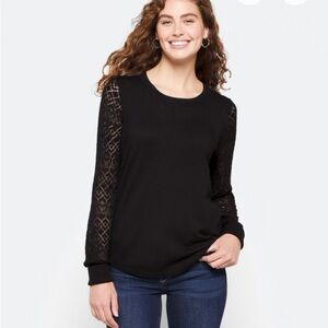 Lety and Me Black Long-Sleeve Crewneck Top with Lace Sleeves